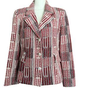 Cabi patchwork peplum plaid blazer textured woven nautical preppy size L 6028